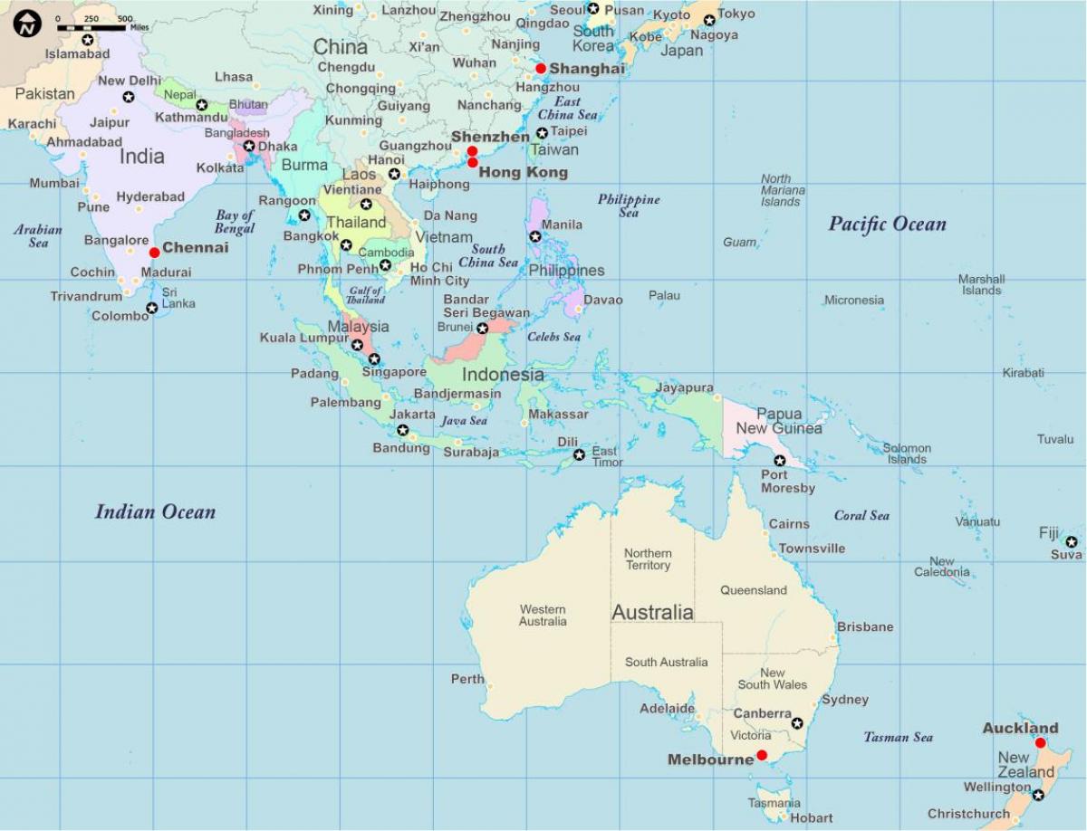 Азии и Австралии на карте